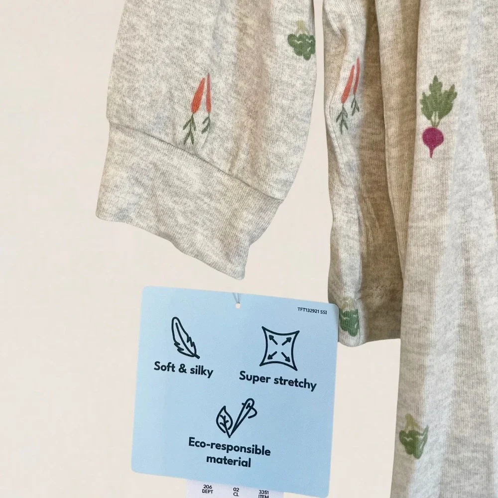 Carter's Just One‎ You Baby 12M Vegetable Print Pajama Set Gray 2pc NWT